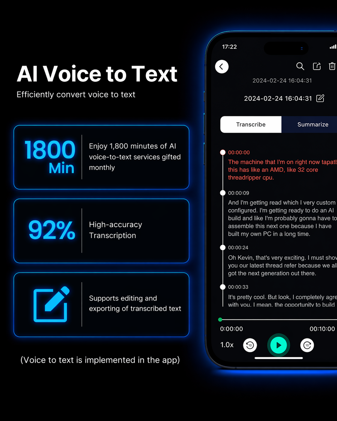 PocketSono AI Voice Recorder — Record, Transcribe & Summarize Meetings Automatically with GPT-4o